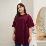 Ladies' Oversized Crew Neck T-Shirt – Maroon